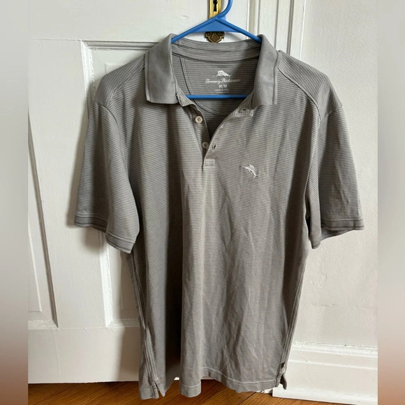 TOMMY BAHAMA, MEN'S SIZE M, HARBOR MIST GREY STRIPED Golf, Collared POLO - Picture 1 of 3